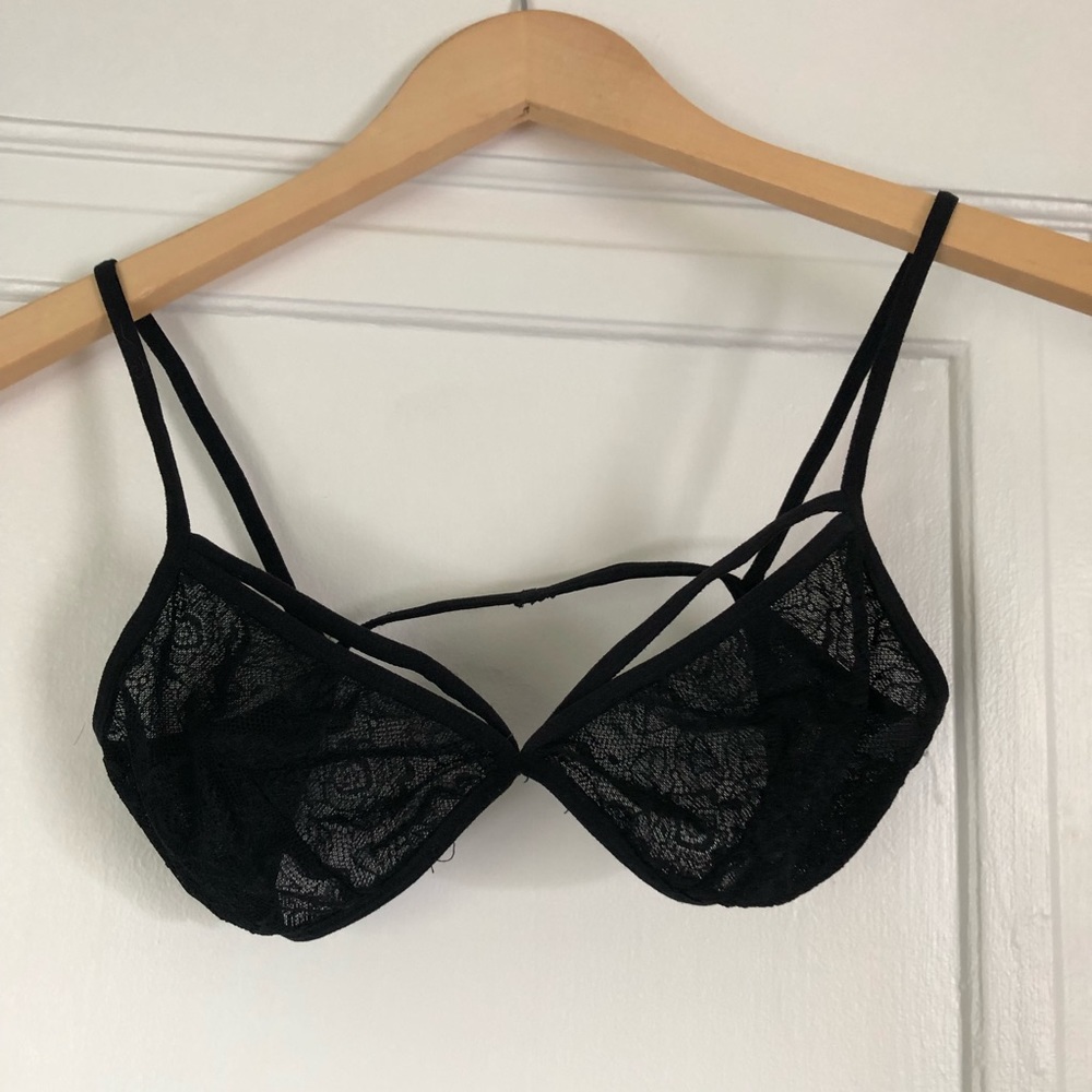 Anemone. Black sheer lace bralette. One size.